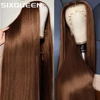 250 Density Straight Lace Front Wig Chocolate Brown Human Hair Wigs 13X6 Hd Lace Frontal Wig Pre plucked Colored Brazilian Hair 1