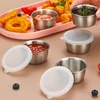1/6pcs 40ML Salad Dressing Container Sauce Dishes Portable Stainless Steel Small Sauce Cup With Leakproof Lids Dipping Cups 2