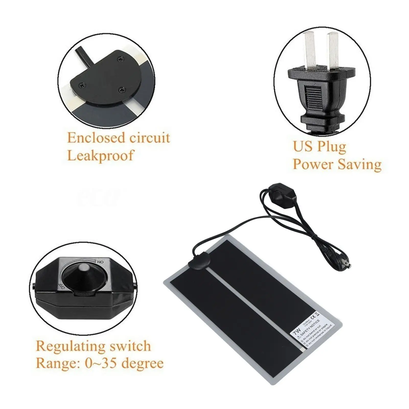 Reptile Terrarium Heat Pad US Plug 110-120V Waterproof Adjustable Temperature - Rapid Heating for home - Reliable Heat Source 6