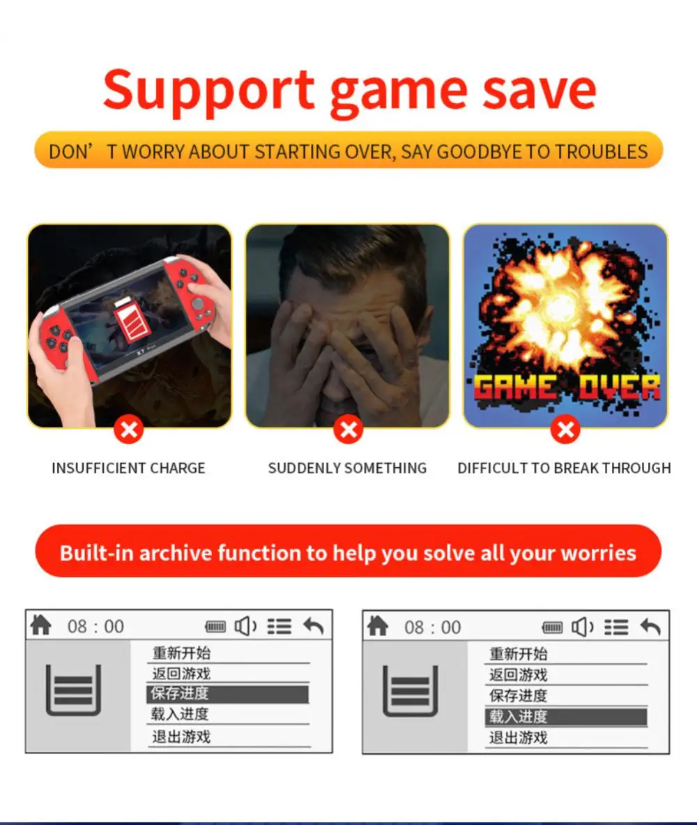 Handheld Game Console 4.3inch Display 128bit Nostalgic 8G Double-rocker Classic Game Retro Mini Handheld MP5 Video Game Console