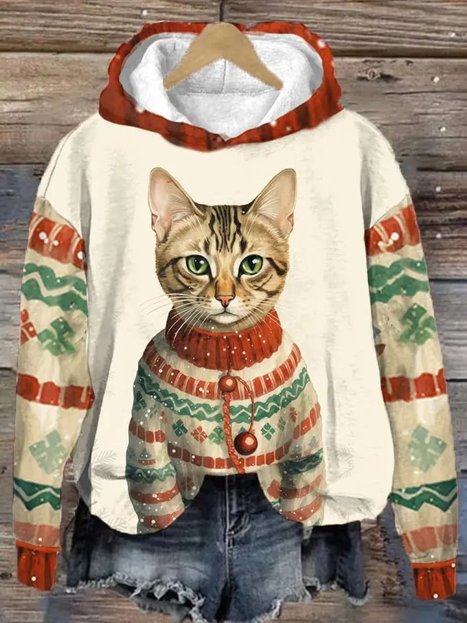

2024 Women's Hoodie Funny Cat Print Sweater Clothes Fashion Casual Pullover Top Streetwear Hip Hop Sweatshirt for Women Vintage