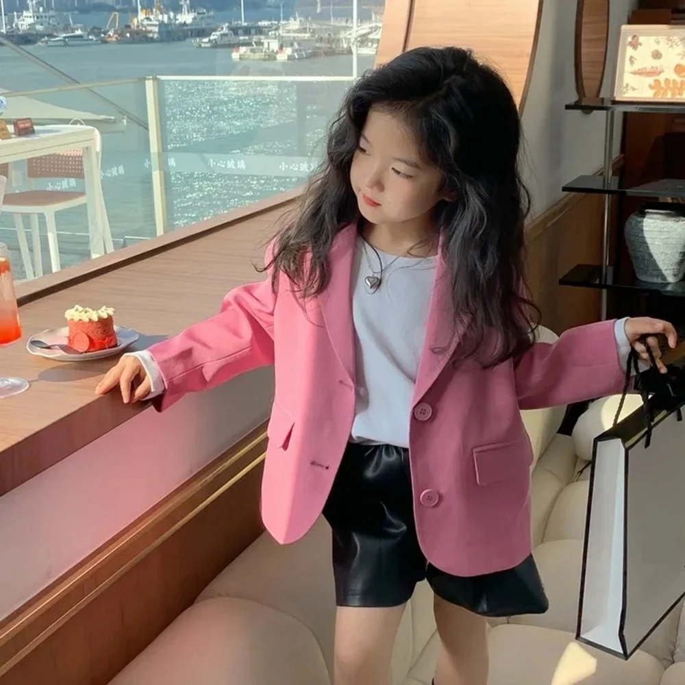 

Girls Pink Blazers Toddler Kids Long Sleeve Casual Blazer Coat for Girls Solid Suit fits 3-12 Years