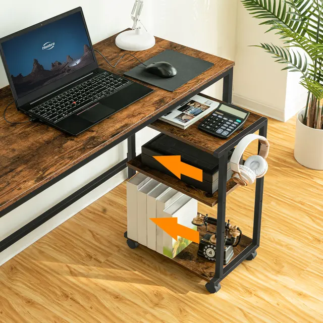 Tavolo stampante HOOBRO carrello stampante a 3 livelli con ruote supporto per stampante regolabile in altezza con 3 ripiani e 2 ganci per l'home Office 3