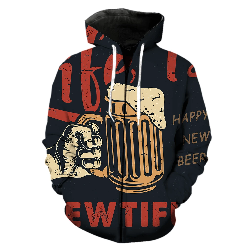 

Cartoon Beer Festival Men's Zipper Hoodies 3D Printed Streetwear Tops Hip Hop Harajuku Funny 2022 Hot Sale Casual Fashion Cool