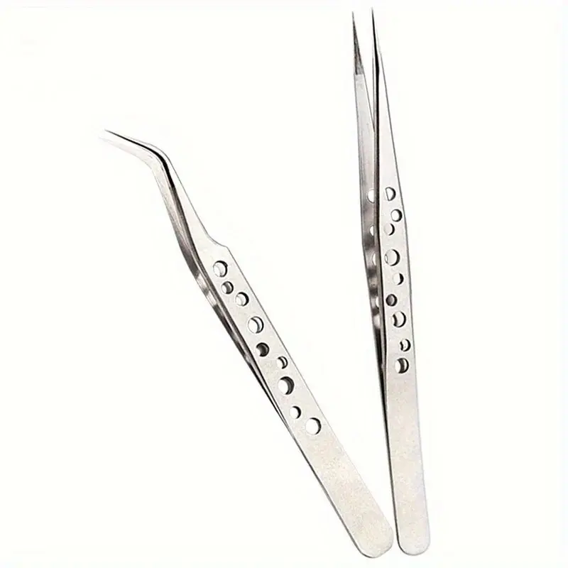 Stainless Steel Precision Perforated Tweezers with Pointed Elbows Frosted and Glossy Nine Hole Tweezers