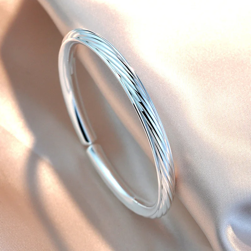 

520 Gift Twist Pure Silver Bracelet Female 9999 Sterling Silver Solid round Bar Young Open Bracelet Birthday Gift