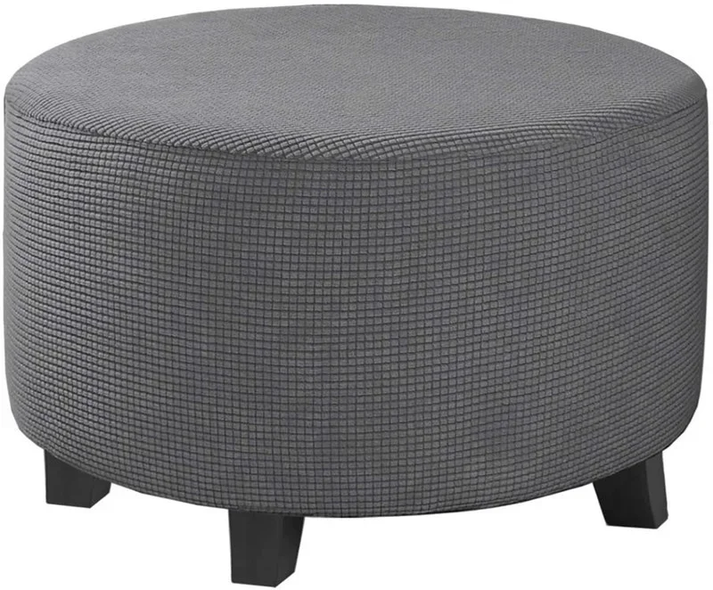 All Inclusive Round Ottoman Cover Spandex 1PC Footstool Protector Elastic Polar Fleece Footrest Slipcover For Living Room Home