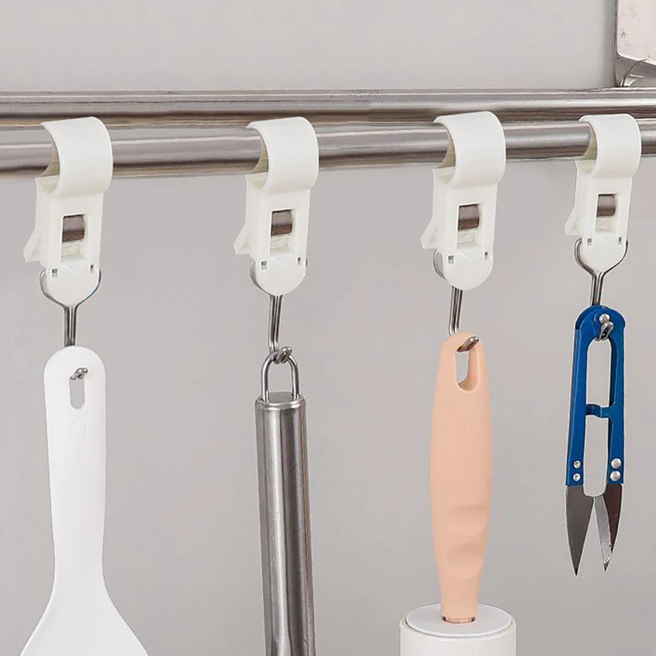 4pcs Tube Clamp Hook Kitchen Bathroom Multi-function Hanger Hook Clasp Towel Rack Pipe Clip Hooks