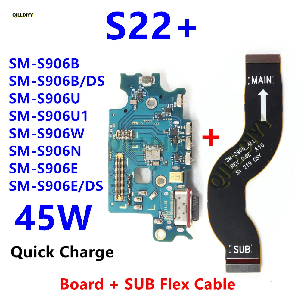 Enhanced 45W Charging Port Board with Fast Charger and USB Flex Cable for Samsung Galaxy S22 Plus