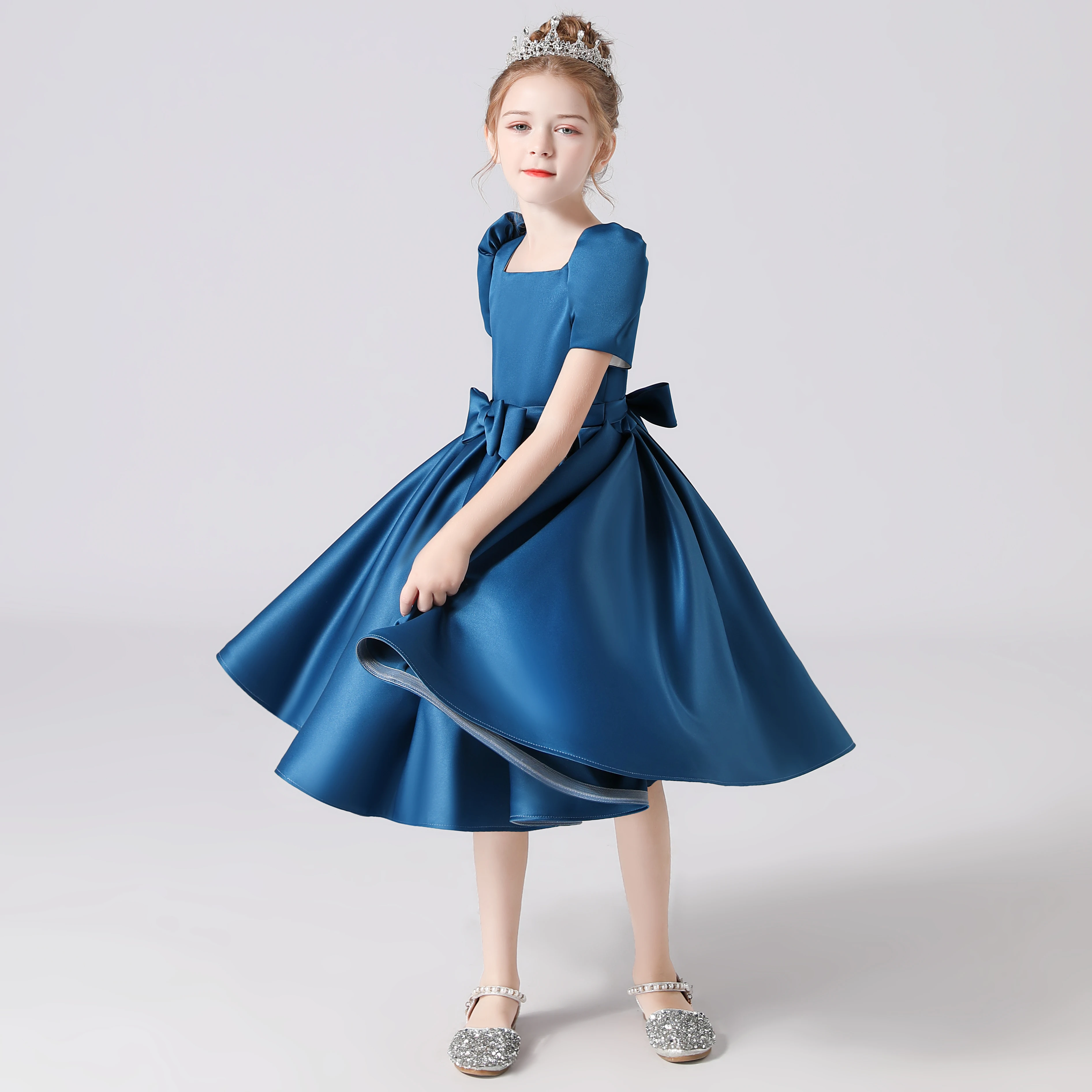 Dideyttawl Elegant Satin Short Girl Dress For Formal Evening Party Simple Knee Length Kids Birthday Concert Party Junior