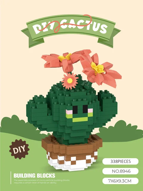 Potting Building Blocks Mini Cactus Tabletop Decoration Eternal Life Flower Succulent Pot Diy Assembling Model Children Toy Gift 16