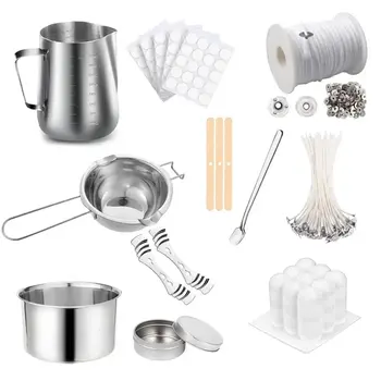 Ensemble d'outils de bougie d'aromathérapie fait à la main, Pot de cire en acier inoxydable, noyau de cire sans fumée, fil de coton, support de noyau de cire, agitation 1