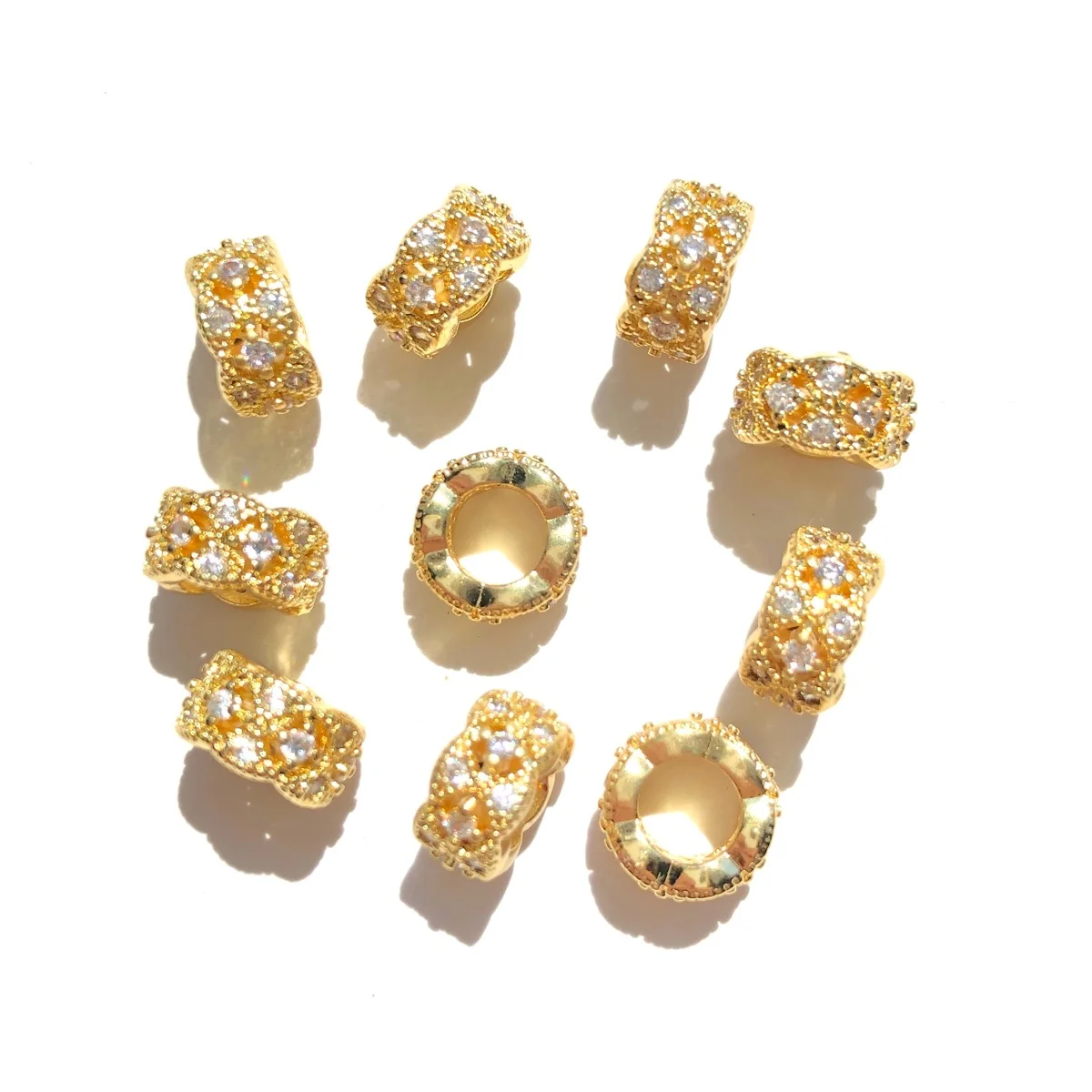 20pcs 8mm Cubic Zirconia Hollow Wheel Rondelle Spacers Beads for Bracelet Necklaces Earring Waist Jewelry Findings Wholesale