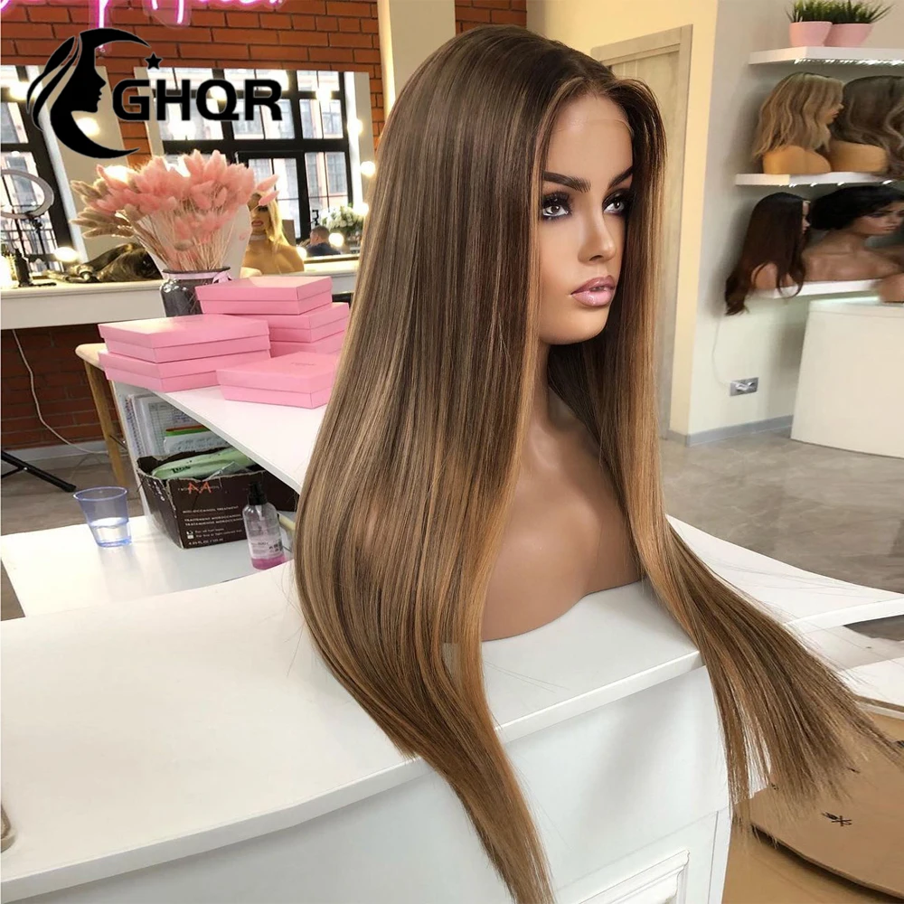 Brown Hightlight Blonde Full Lace Front Human Hair Wigs 613 HD Transparent Lace Frontal Wig 13x6 brazilian preplucked human wigs