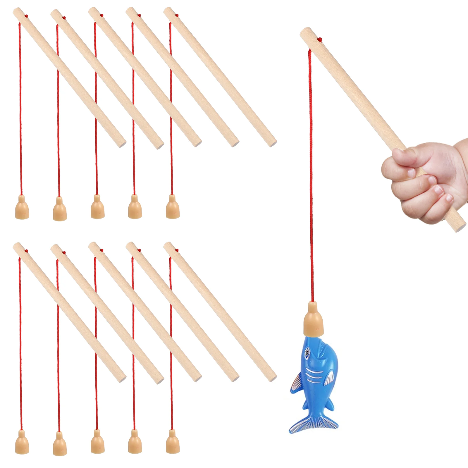 12 Pcs Wood Magnetism Fishing Rods Wooden Fishing Poles for Kindergarten Toddlers Kids toy fishing pole