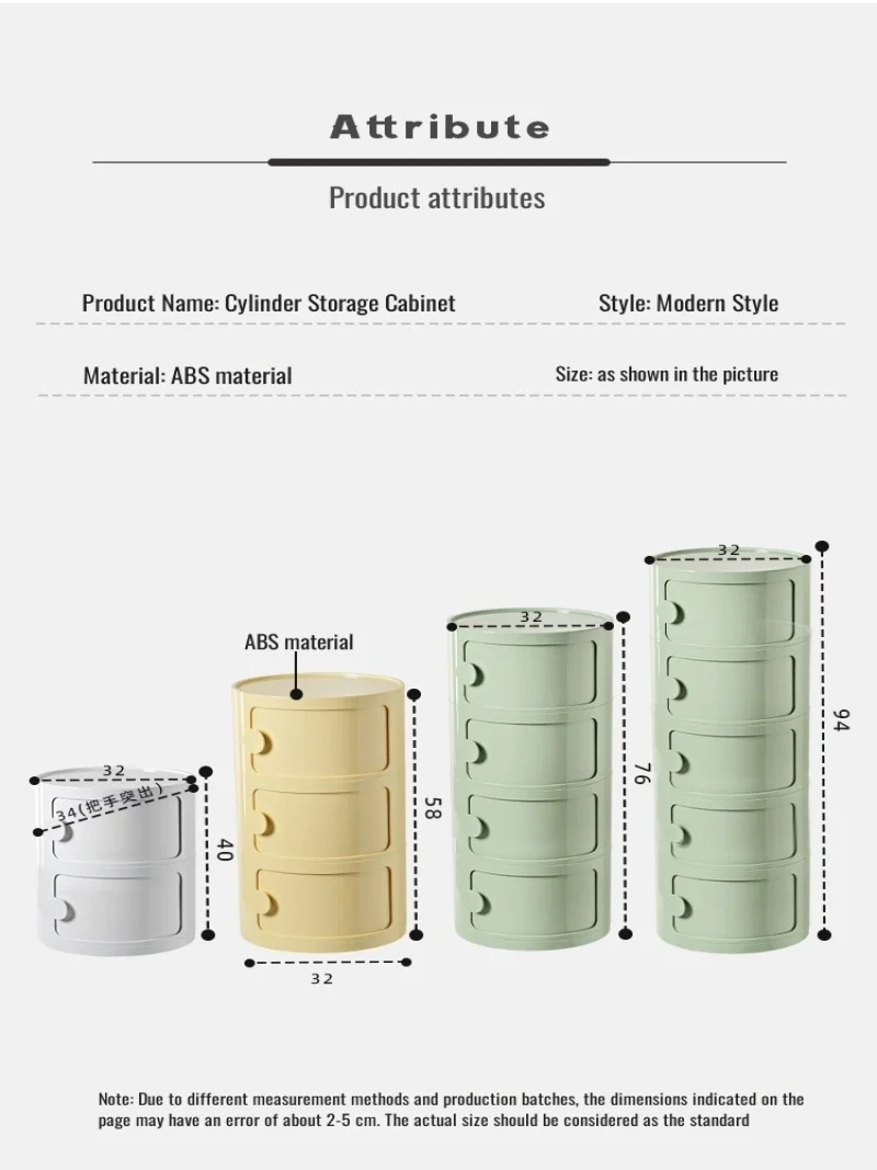 Plastic Storage Cabinet Household Nordic Bedside Table with Handle Portable Round Storage
