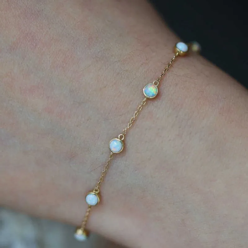 CCFJOYAS 100% Real 925 Sterling Silver Seven Round Mini Opal Bracelet for Women 18k Real Gold Plated Fine Retro Niche Jewelry
