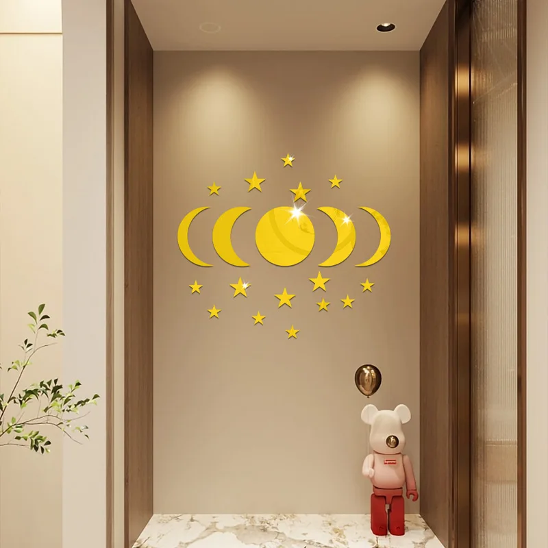 

Crescent Moon Mirror Wall Stickers Acrylic Eid Home Decor Adhesive Wall 20 Piece Mirror Wall Art Interior Decor Home Decor