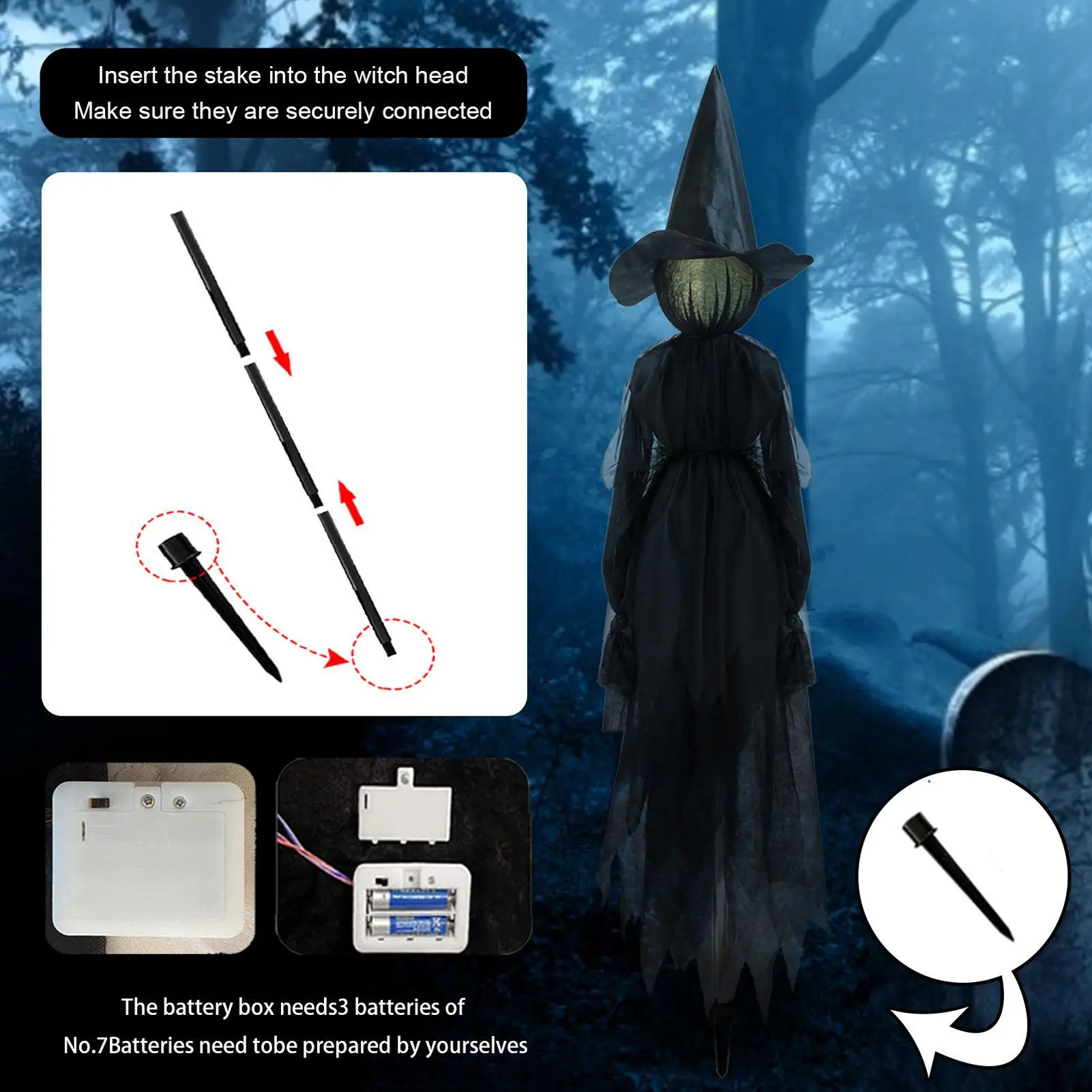 2025 Light-Up Witches with Stakes Halloween Decorations Outdoor Holding Hands Screaming Witches Sound Activated Sensor Decor