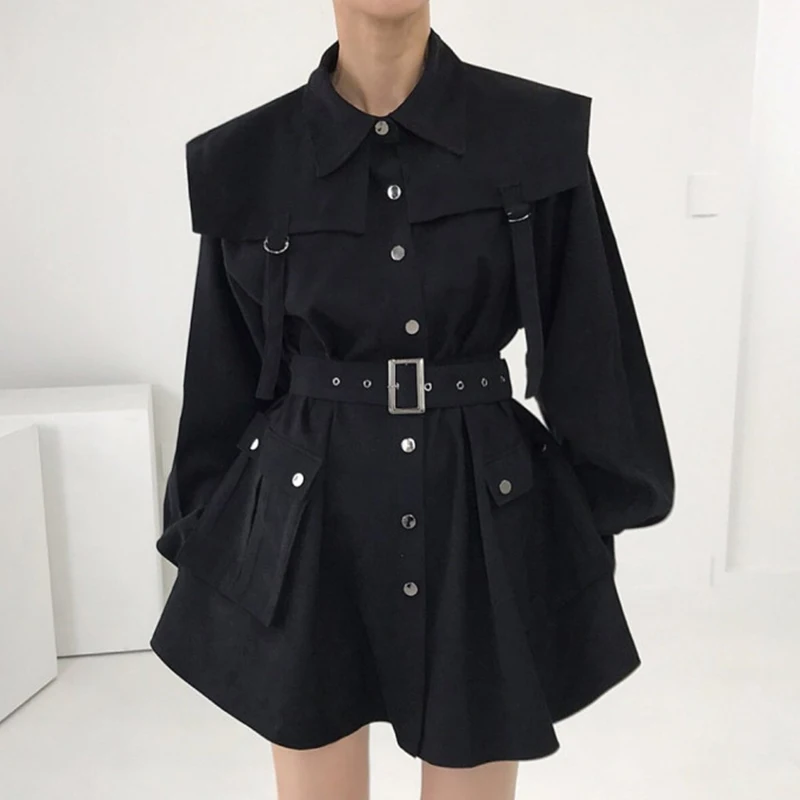

Женское платье-рубашка с длинными рукавами SuperAen, корейское шикарное осеннее платье в стиле ретро с отворотами и металлической пуговицей
