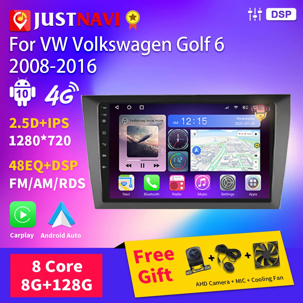 

JUSTNAVI Android 10 For VW Volkswagen Golf 6 2008-2016 Car Radio Multimedia DSP Player Navigation GPS Carplay 4G WIFI RDS 2 Din