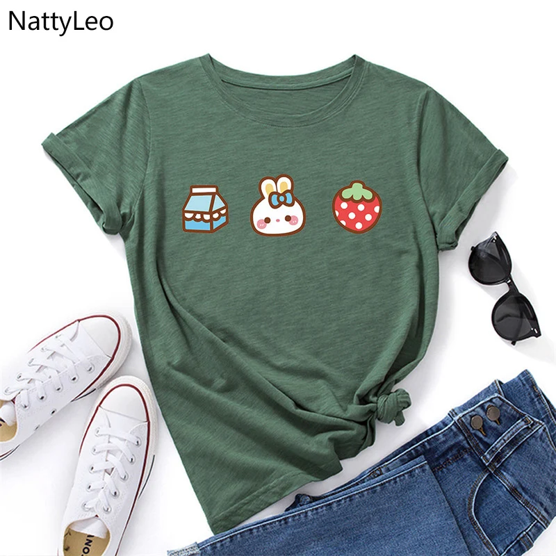 

Summer Women Tshirt Kawaii Rabbit Print Clothes O Neck Short Sleeve Graphic Tee 100%cotton T-Shirt Women Shirt Streetwear Tops