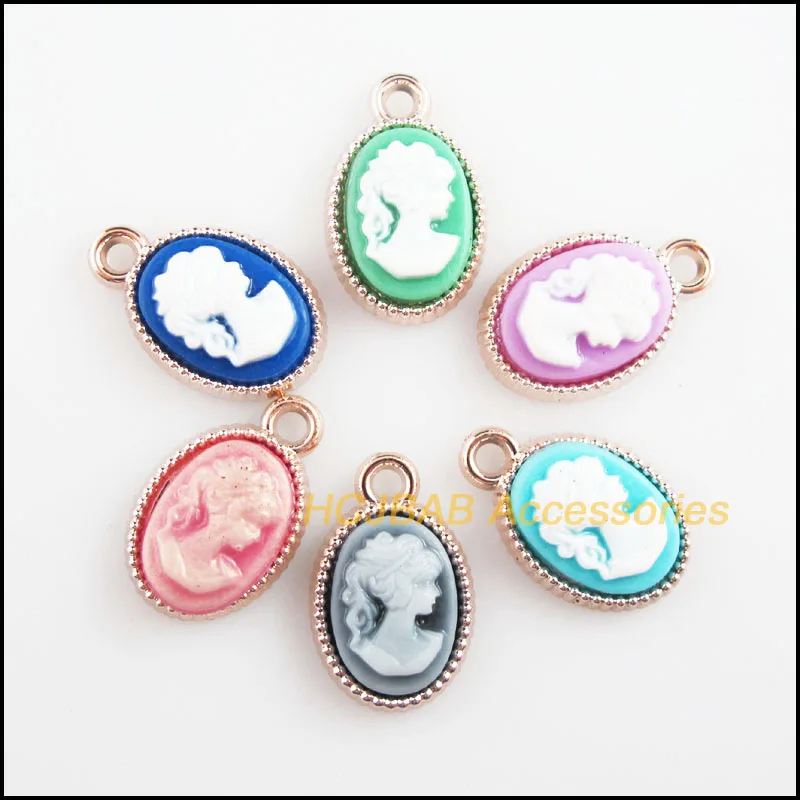 

18Pcs KC Gold Color Retro Oval Beauty Mixed Resin Charms Pendants 12x21mm