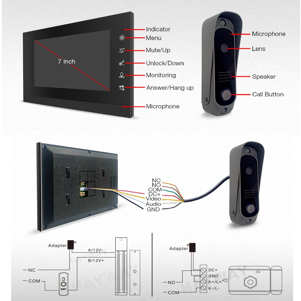 Video Intercom System Kit Wired Video Doorbell Phone Rainproof Call Panel IR Camera for Home Villa Building 1200TVL - 2