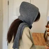Korean Autumn Winter Balaclava Hats Women Knitted Drawstring Scarf Warm Plush Hooded Caps Soft Sweet Cute Elegant Beanies Caps 3