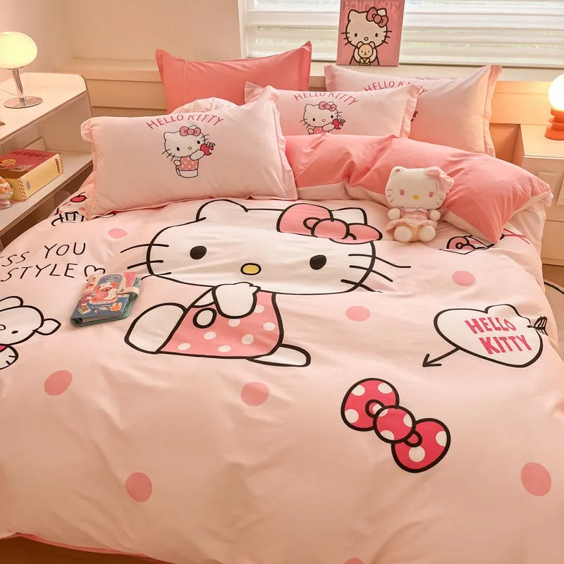 

Genuine hello kitty My melody cartoon anime kawaii pure cotton four-piece set three-piece set bed sheet quilt cover bedding