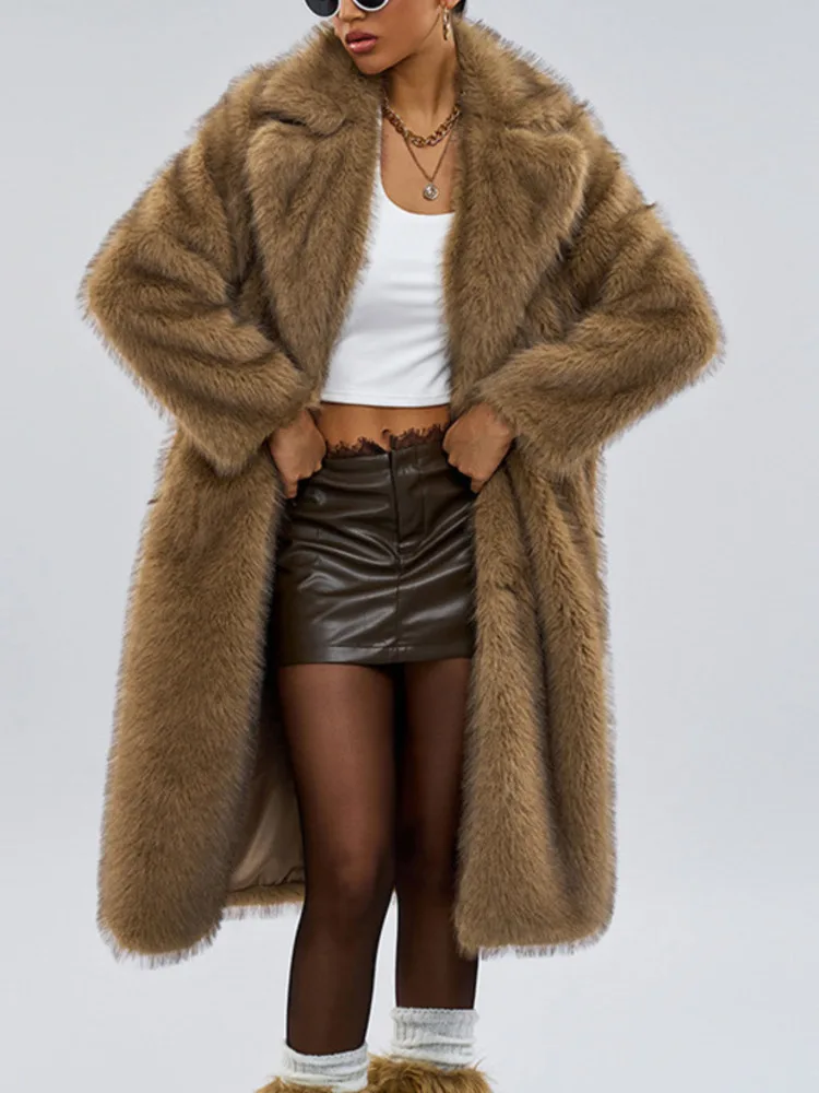 UCXQ Fashion Faux Fur Coat European Style Lapel All Match Covered Button Loose Casual Long Women's Coats 2025 New Winter 23C2945 3