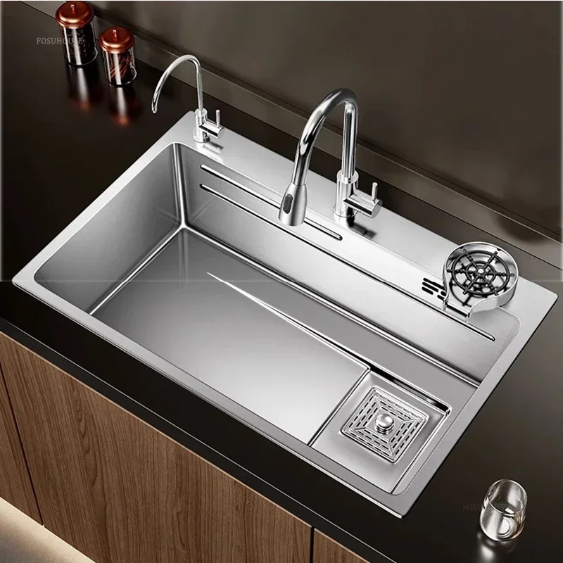 Light Luxury Silver Nano Sink for Kitchen Modern Stainless Steel Three-hole Kitchen Sinks Creative Household Sinks for Balcony 4