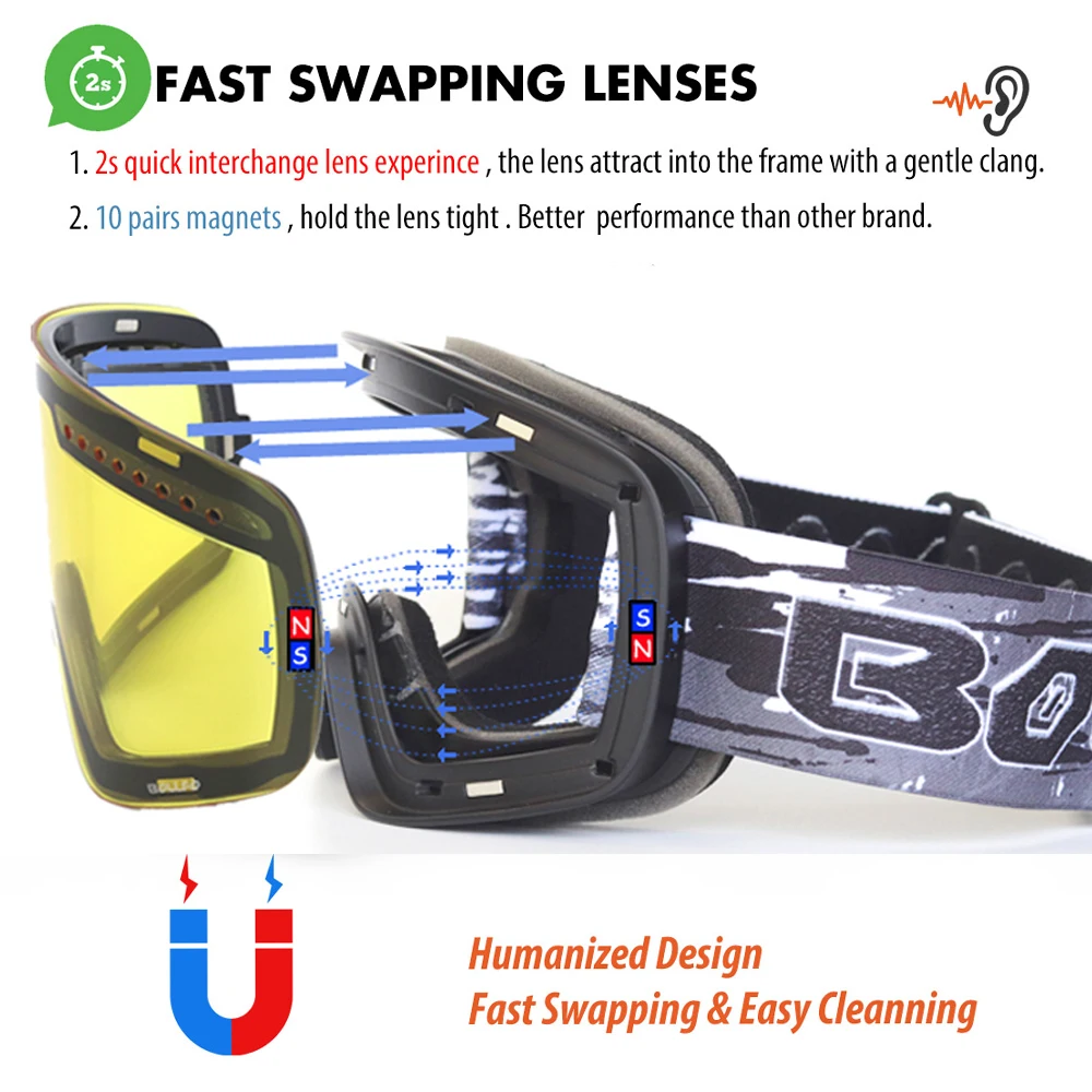 Magnetic Ski Goggles with Quick-Change Double Lens UV400 Anti-fog Ski Glasses Men Women Mountaineering Snowboard Snow Goggles 5