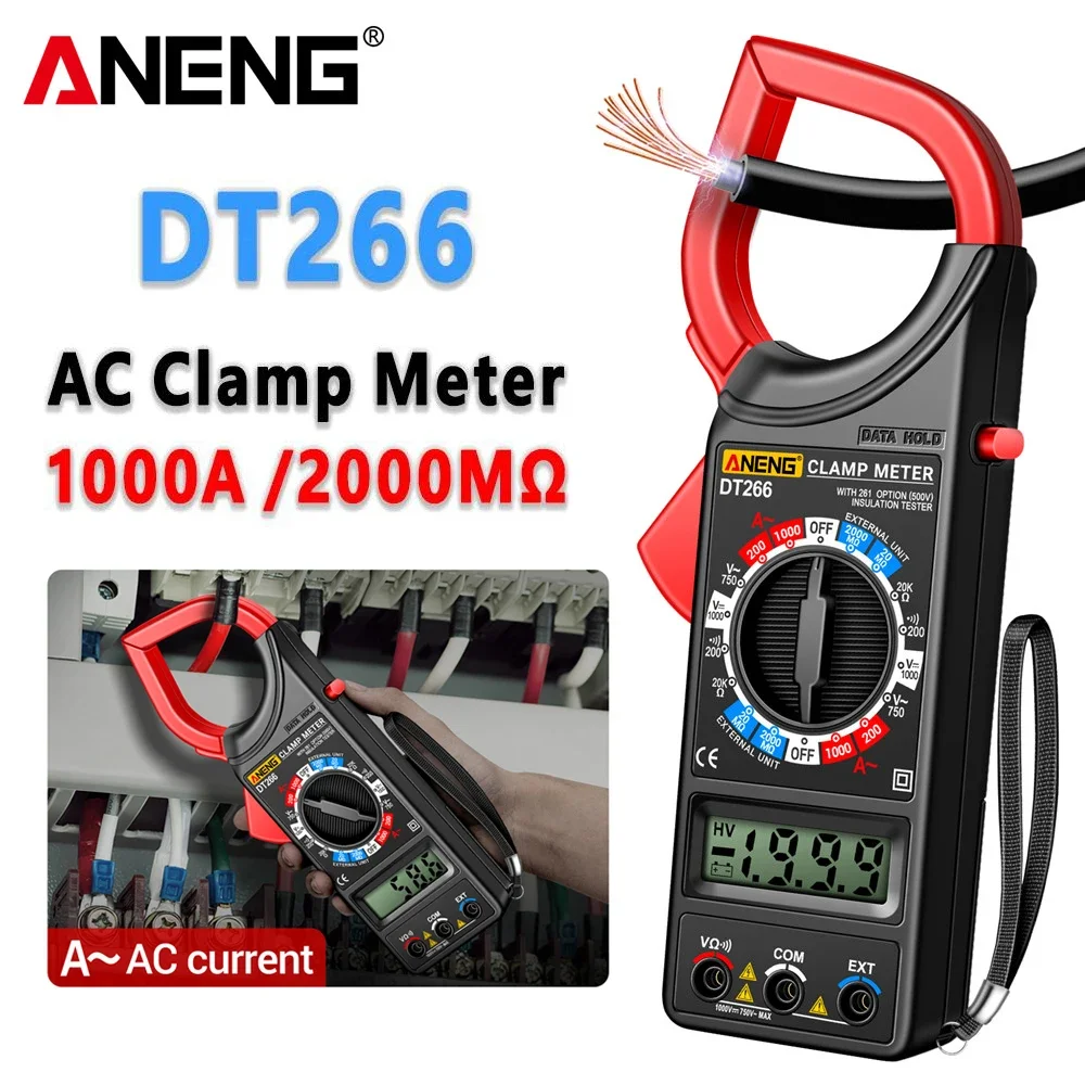 ANENG DT266 클램프 미터 AC 1000A 앰프 멀티미터 2000MOhm 저항 테스터 1999 카운트 LCD 전기 기술자 가정용 DIY 수리 도구 키트