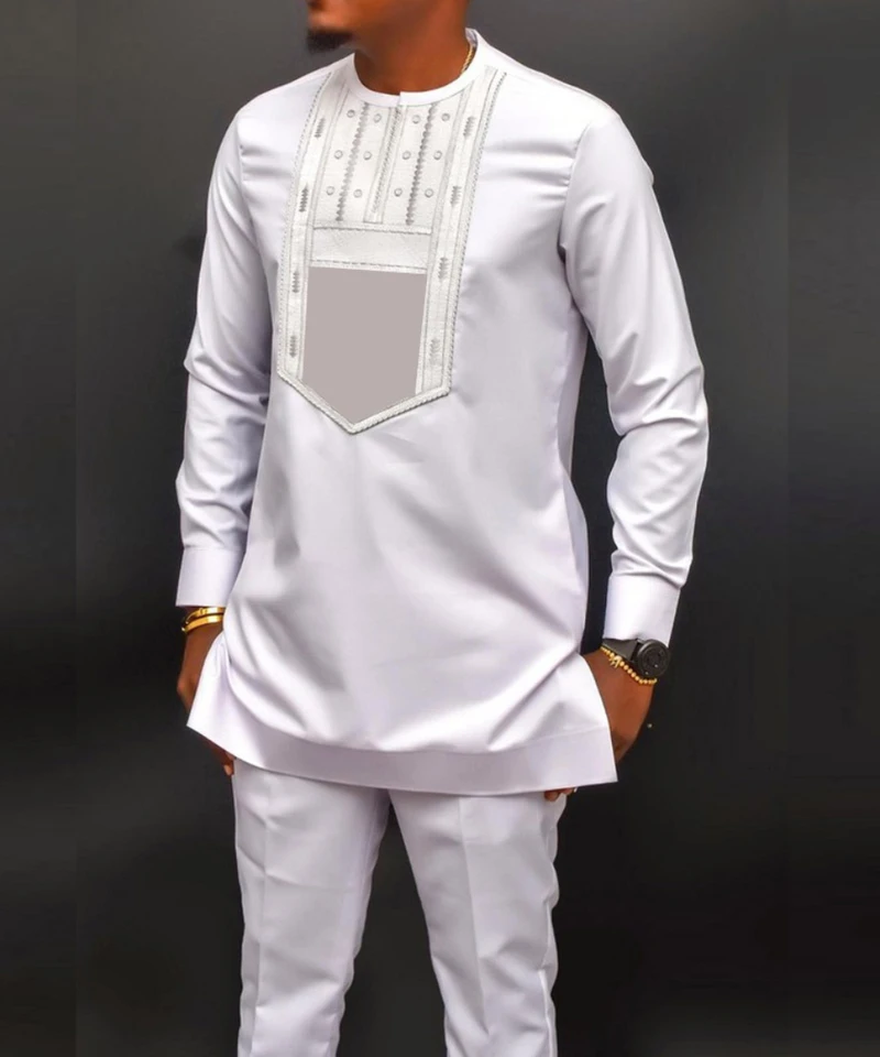 DaoGeSir] メンズアフリカンスーツ ダシキ刺繍シャツとパンツ 2ピースセット トラックスーツ 伝統衣装 部族エスニックスー 2ピース  ファッション [DaoGeSir] アフリカンメンズ服セット 2ピース シャツとパンツ アフリカンダシキ [DaoGeSir] メンズアフリカ の2  ピース ... アフリカの男性のパーティー スーツ 3ピースの服装 シャツ、パンツ、帽子 伝統的な衣装 半袖 ダシキトラックスーツの服装 フォーマル