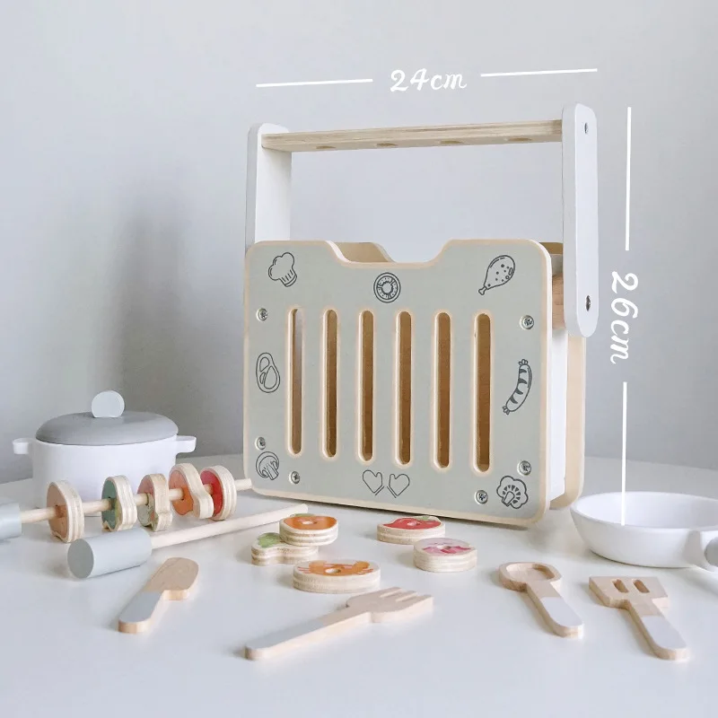 DokiToy Children's Wooden Portable Mini Kitchen Household Gas Stove Toy Children's Cooking And Frying Set Simulation Tableware