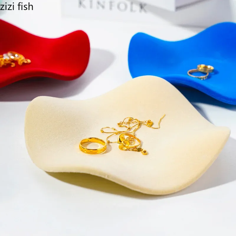 Creative Flocking Ceramic Storage Tray Irregular Wave Shape Tray Jewelry Storage Trays Household Small Item Trays