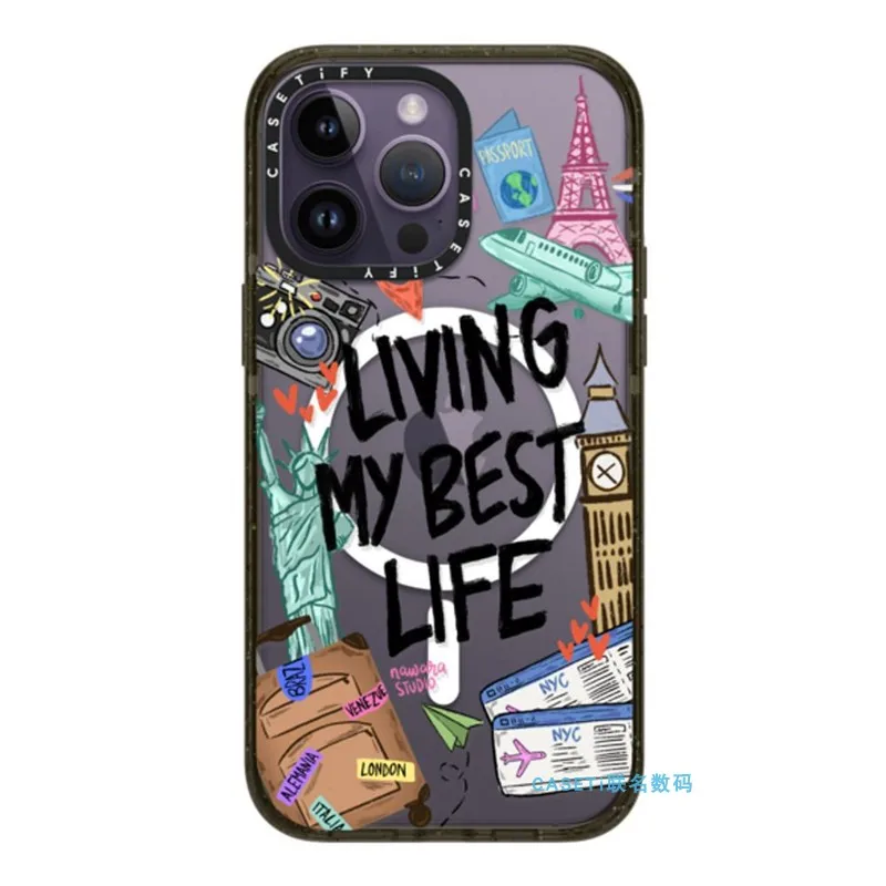 

Caseti travel life label illustration applicable iPhone15promax Apple magnetic mobile phone case