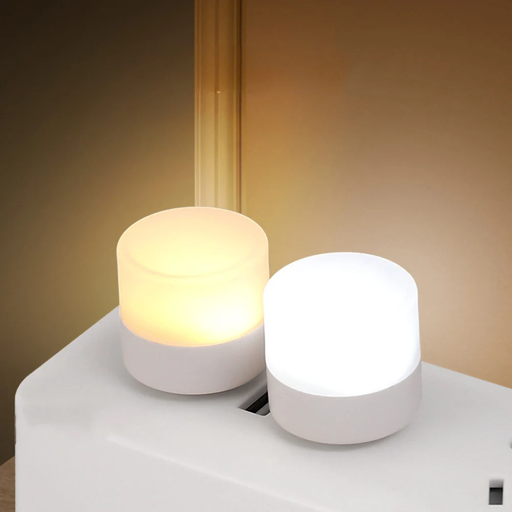 

USB Power Mini LED Night Light Eye Protection Reading Book Lamp Portable Round Bedroom Lighting Cool Warm White
