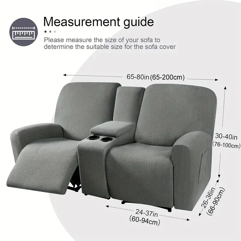 2 Seater Polar Fleece Recliner Chair Cover with Cup Holder Non Slip Armchair Cover All-inclusive Elastic Sofa Slipcover Protect