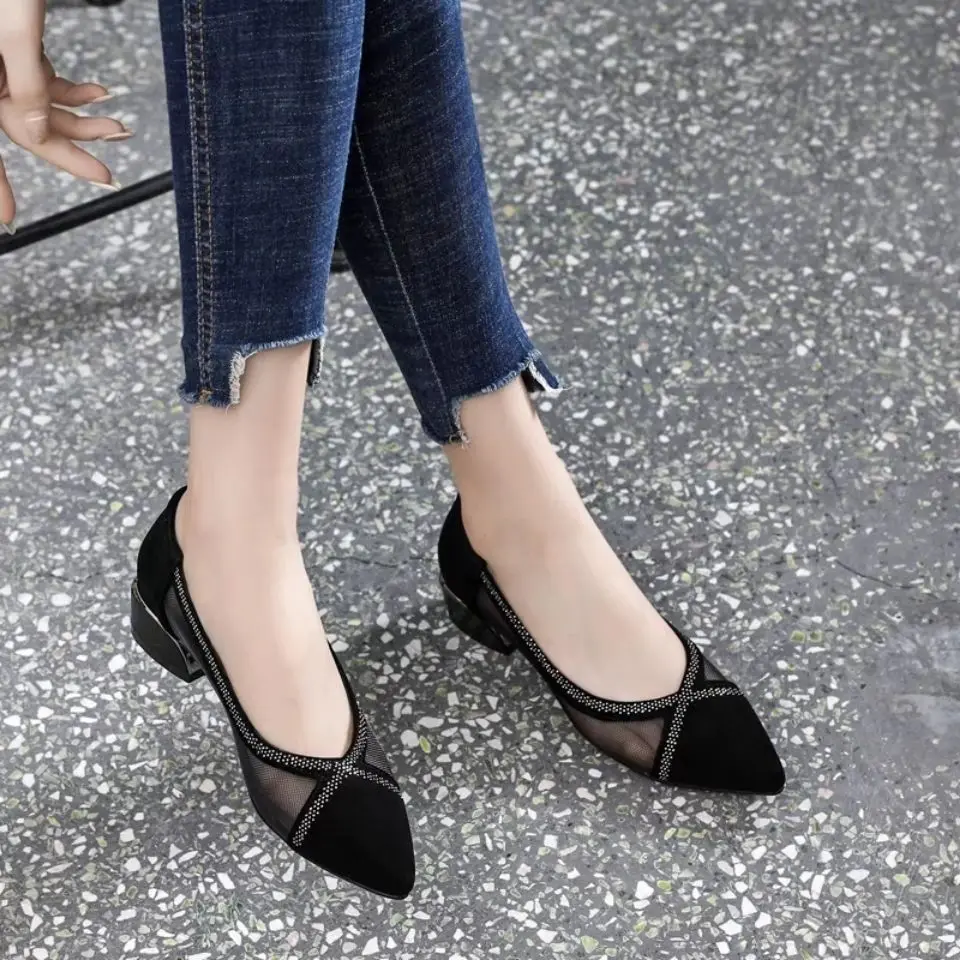 Ladies Pumps Pointed Toe Diamond Square Heels Rhinestone Women's Shoes  Formal with Crystals Black Luxury Brand Elegant Dress 39 - AliExpress 322