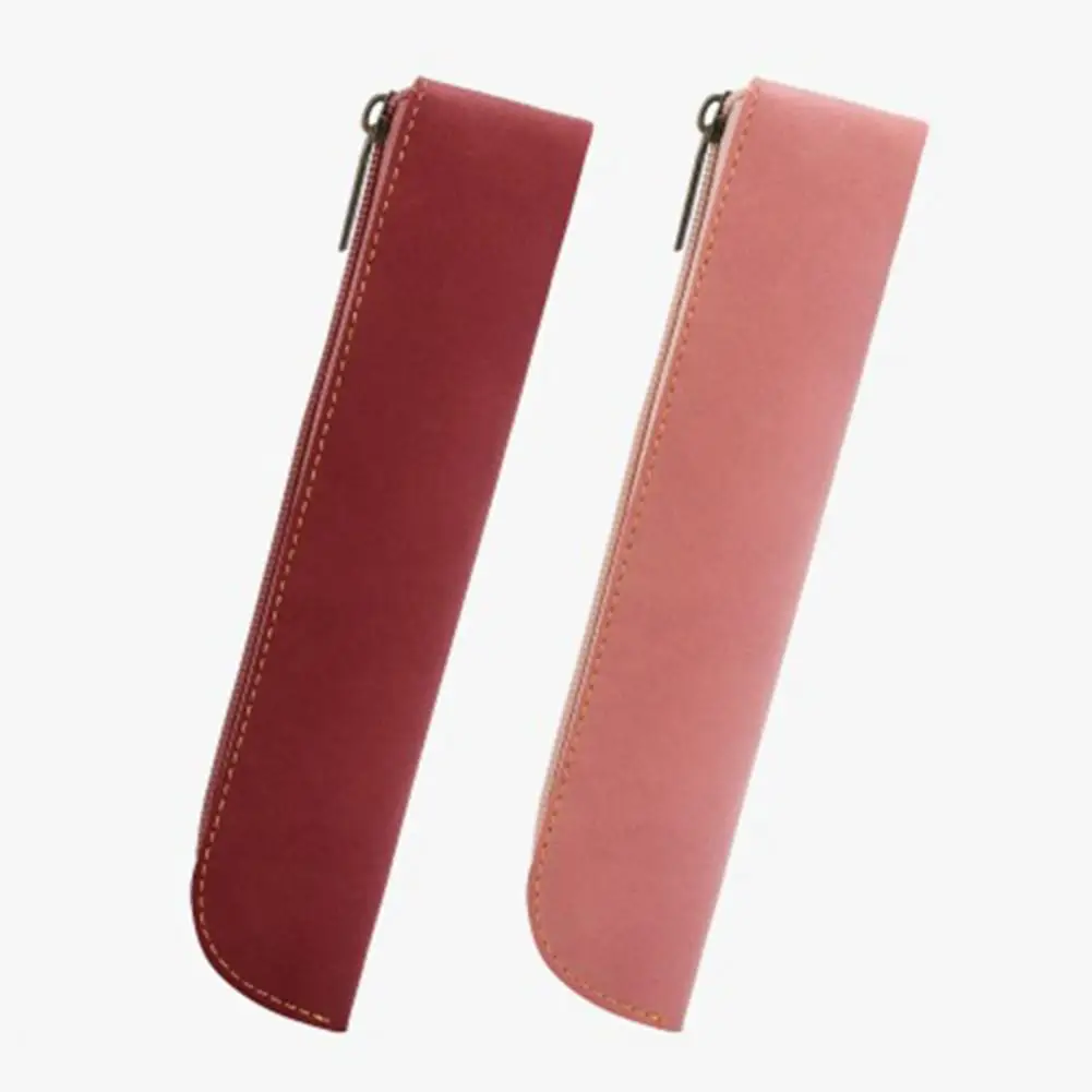 

Student Pencil Bag Retro Zipper Pouch Cosmetic Bag Faux Leather Pencil Holder Stationery Organizer Office School