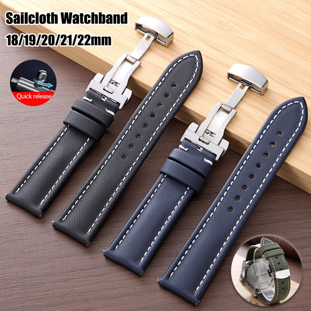 สายนาฬิกาผ้าใบเรือ กันน้ำ หัวเข็มขัดแบบผีเสื้อ สำหรับ Omega และ Seiko
