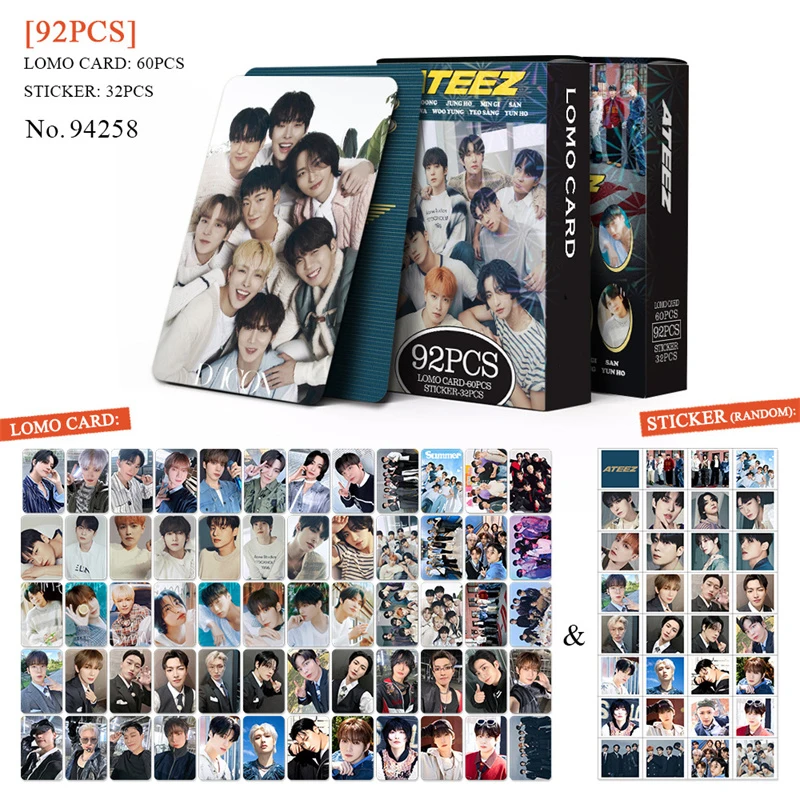 92pcs/set ATEEZ Album LOMO Cards Photo Stickers Hongjoong Seonghwa Yunho Girl's Favorite Gift Greeting Card Postcard Wooyoung
