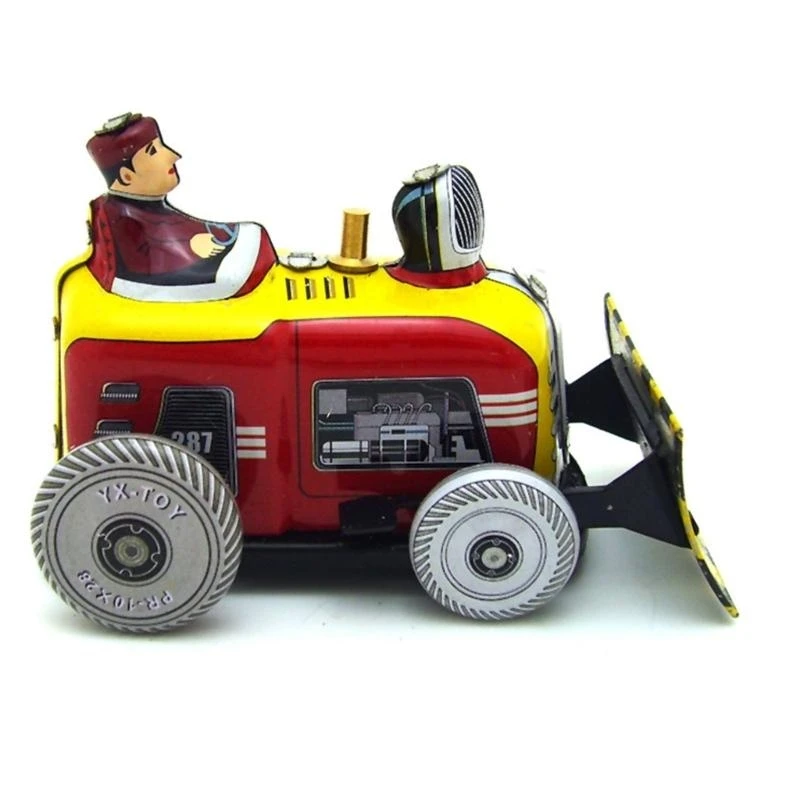 G2TE Vintage Nostalgic Wind Up Pushdozer Figurine Toy For Kids And Adult Collector