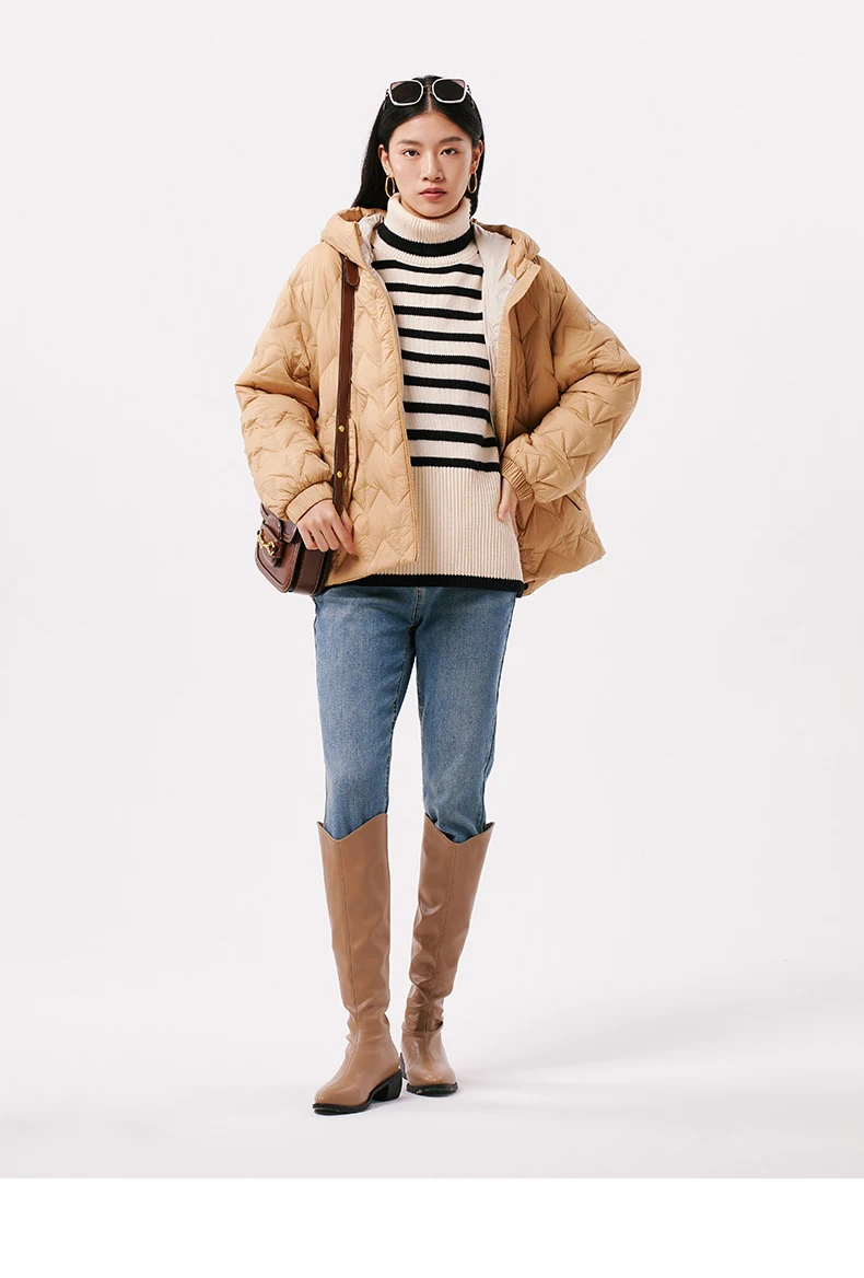 Chericom Korean Fashion Hooded Women's Autumn Winter Down Jacket Light Plaid Casual Versatile Solid Color Puffer Coats 299059