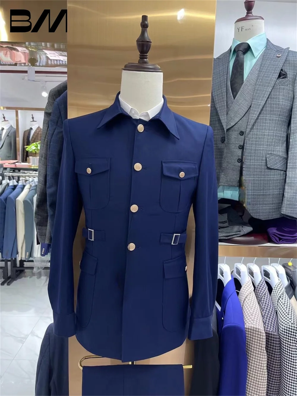 BRLMALL-Men's Suit set For Formal Office Meeting Handsome Wedding Suit Host Party Suit Blazers Pant Vest Fashion Printed Suit