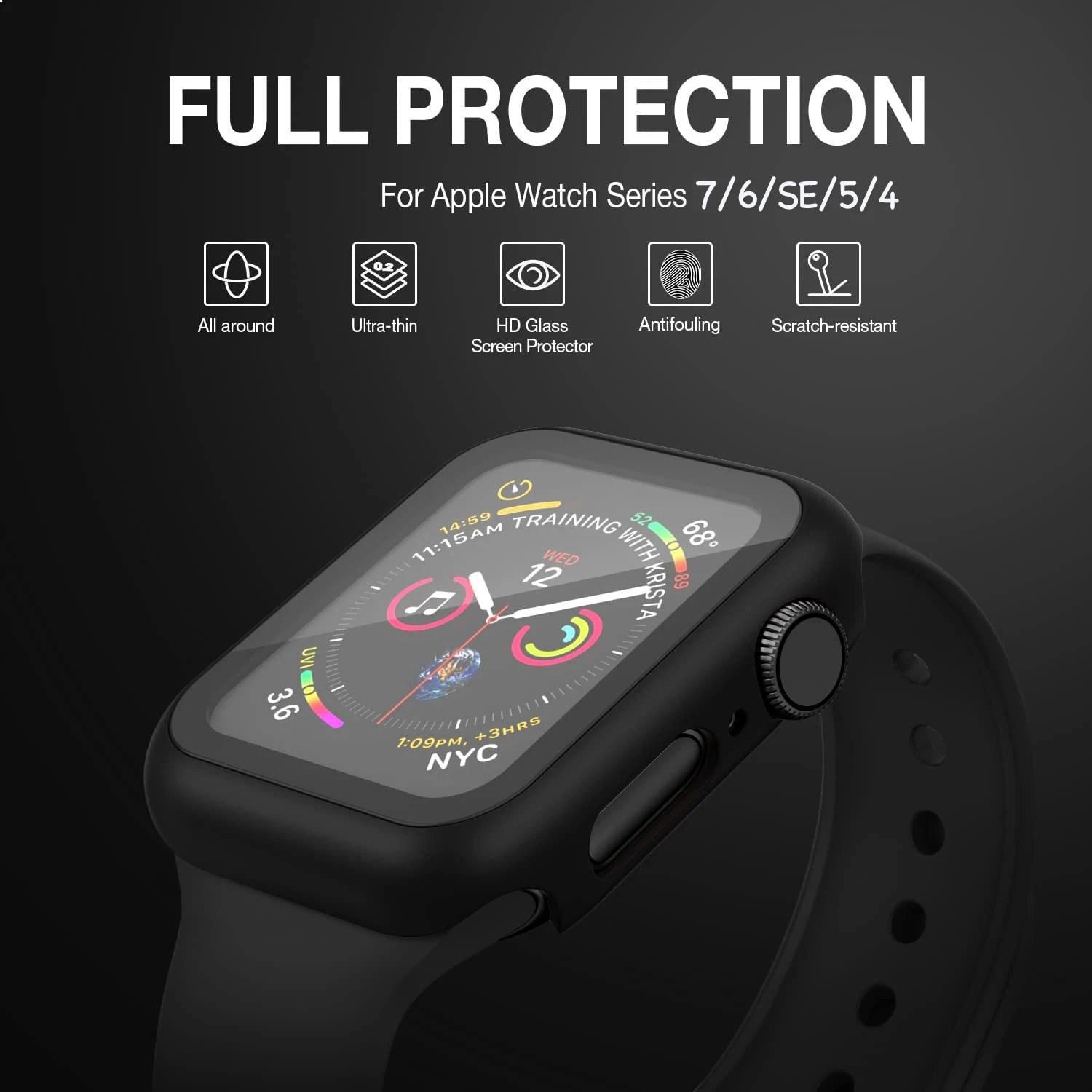 Hard PC Case for Apple Watch Series 45mm 41mm 44mm 40mm 42mm 38mm Tempered Protective Cover for Iwatch Serie 7 6 5 4 3 2 1 SE
