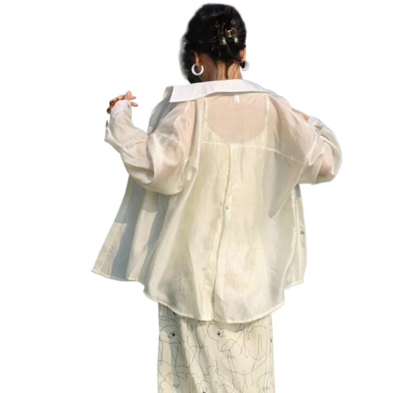 

Spring Feminine Turn-down Collar Split back With One Buckle Drop Sleeves Loose Casual Clothing Holiday Style Coats Blouses