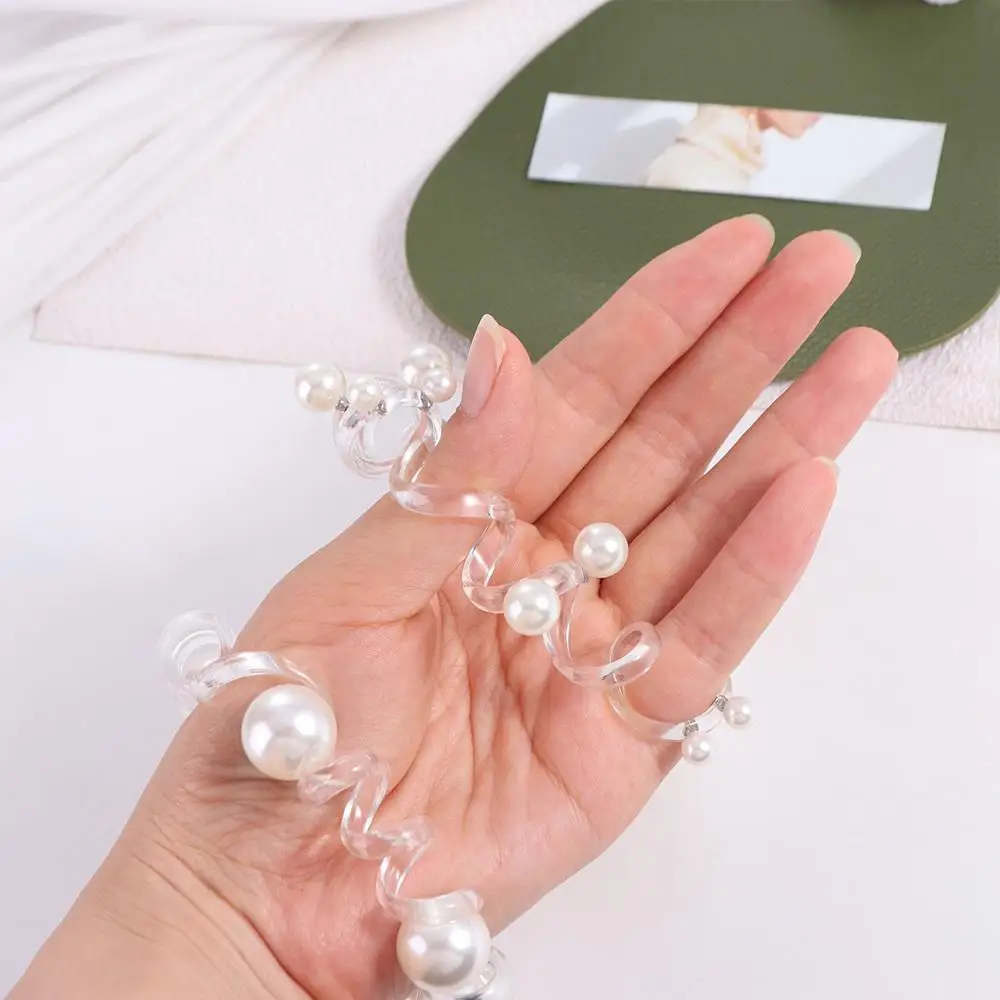 Linea telefonica in TPU Corda per capelli Scrunchies stile coreano Anello per capelli trasparente Elastico per capelli Elastico Porta coda di cavallo con perle - immagine 3